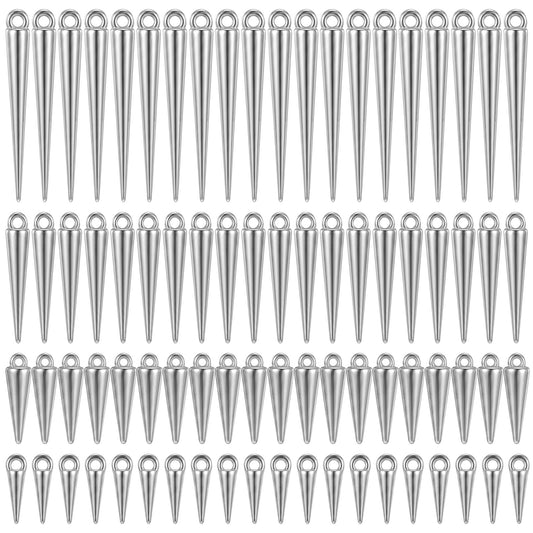 guduling 200 Pcs Spike Charms,Silver Spike Beads,5 Size,for Jewelry Making