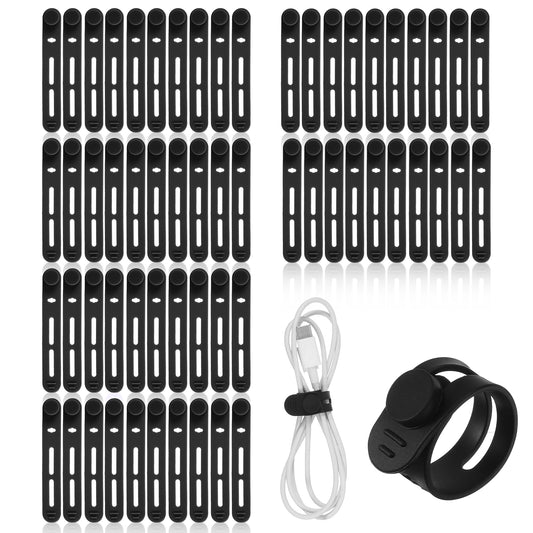 Guduling 60 Pcs Silicone Cable Ties,Black Cord Ties for Electronics,Reusable Washable Wire Cords Management with Lock Buckle for Home,Office,8 mm Electrical Cord Keeper for Travel