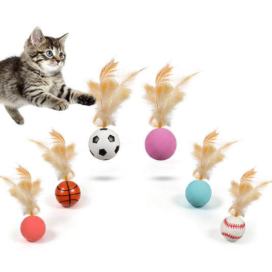 Classicseali 6 Pcs Bouncy Tails for Cats,Rubber Cat Bouncy Ball with Tail
