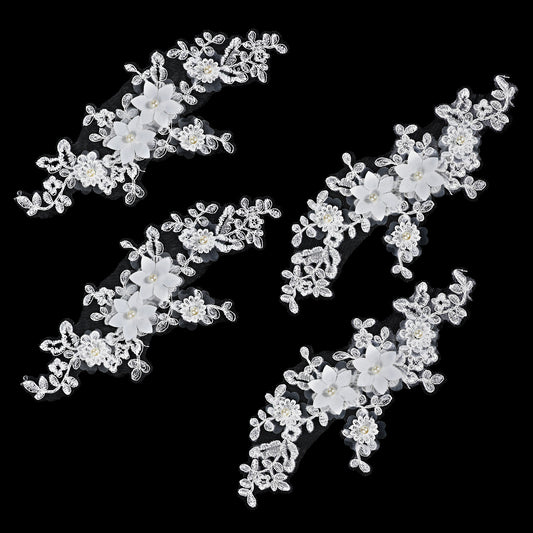 Guduling Lace Appliques Embellishments 4 Pack,3D Floral Lace Appliques,Vintage White Embroidered Patches for DIY Wedding Dress, Bridal Veil & Clothing Decoration,for Sewing or Crafting
