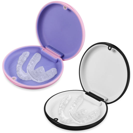 oruola Retainer Box, 2pcs False Teeth Container, Retainer Case with Magnetic Closure, Mouth Guard Case, Denture Case, Portable Orthodontic Storage for Travel, Household, Office - Black, Pink