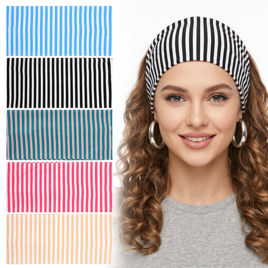 Guduling 5 Pcs Striped Headbands, Soft Stretchy Polyester Stripe Headband for Women – Everyday Wear, Yoga & Workout (Black, Light Yellow, Pink, Blue, Green)