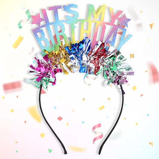 Classicseali Its My Birthday Headband, Colorful Glitter Rainbow Tassel Its My Birthday Crown, Tiara Crown for Women Party, Sweet Happy Birth day Accessories for Kids, Toddlers, Girls