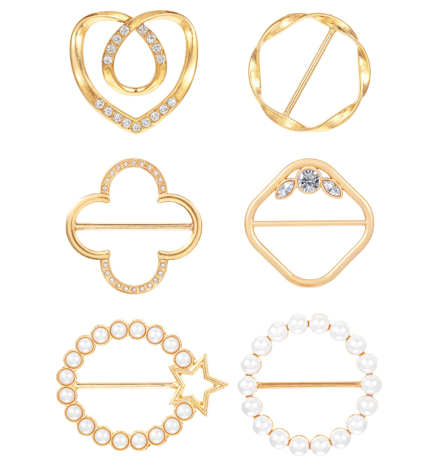 6 Pcs Scarf Rings for Women, Metal Clasps for Clothing, T-shirt Clips for Women for the Side, Scarf Clips for Women, Scarf Buckle (Golden)