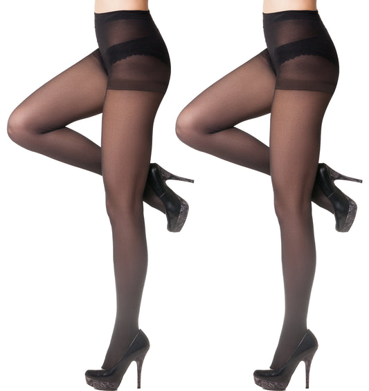 ValueBargain Sheer Black Tights, 2-Pack Women’s High Waist Black Sheer Tights, Rip-Resistant & Strong Control Top Suitable for Everyday & Formal Wear