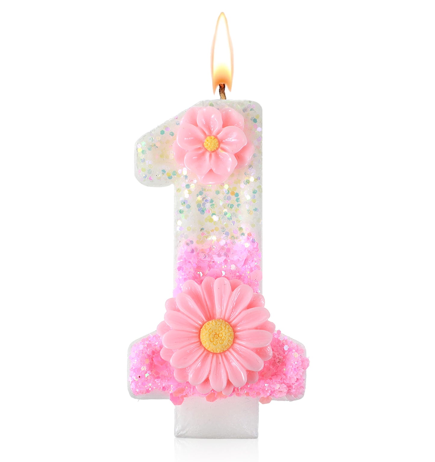 Pink Daisy Flower Number 1 Candle