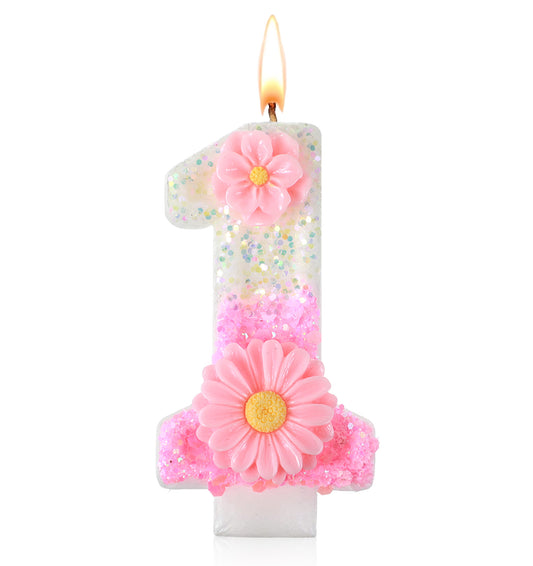 Pink Daisy Flower Number 1 Candle