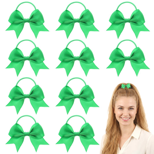 Elegaperma 10 Pcs Green Hair Bow Barrettes, 6 x 4.5 cm Dark Green Ribbon Hair Clips for (Alligator Clip Design)