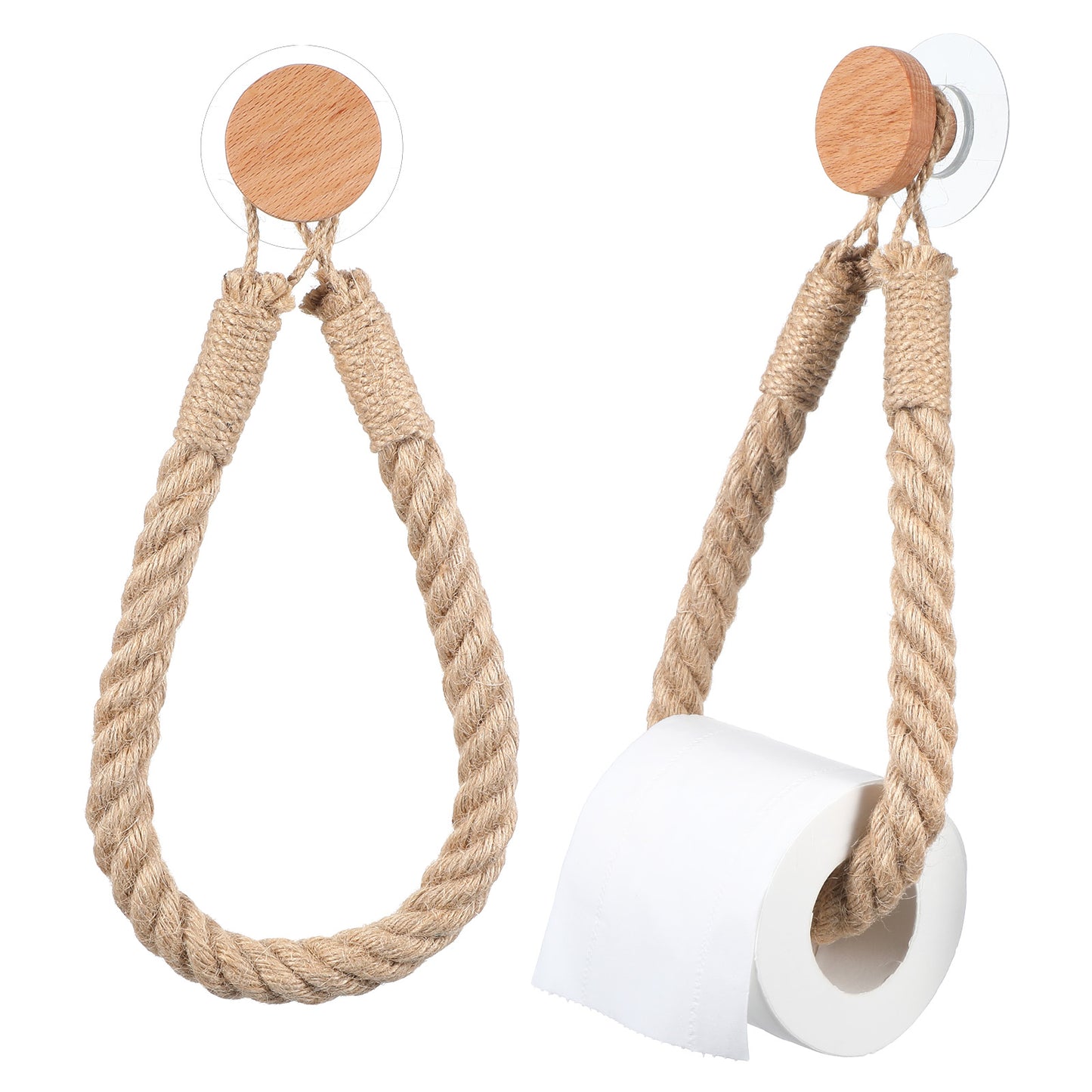 Classicseali Rope Toilet Roll Holder, Pasteable Hanging Toilet Roll Holder, Industrial Style Wooden Toilets Rolls Holders,for Bathroom,Kitchen,Country Decoration