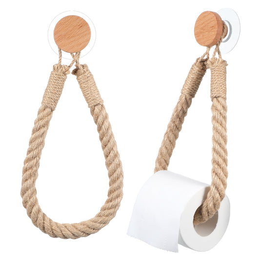 Classicseali Rope Toilet Roll Holder, Pasteable Hanging Toilet Roll Holder, Industrial Style Wooden Toilets Rolls Holders,for Bathroom,Kitchen,Country Decoration
