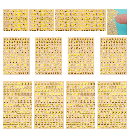 12 Sheets Gold Letter Stickers, Self Adhesive 3D Gold Number Stickers for Scrapbooking, DIY Crafts & Graduation Cap Decor (Alloy, 3mm, Gold)