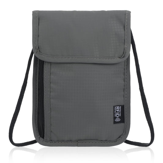 Classicseali Neck Wallet for Traveling Women, 5.5" L x 7.9" W Rfid Blocking Passport Holder, Security Lightweight Travel Neck Wallet Travel Passport Holder, Neck Pouch Gifts for Women Men, Grey