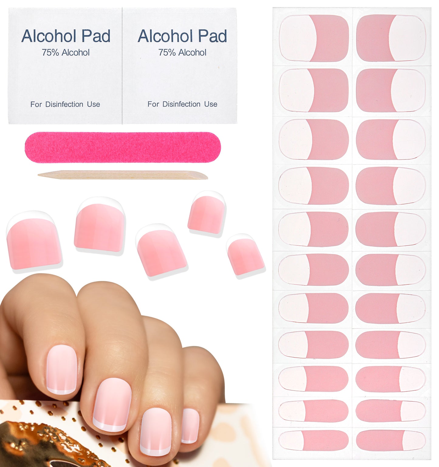 Gel Nail Wraps Semi Cured, French Tip Strips with White Classic Design & Clear Base, UV Light Needed for Salon-Grade Results