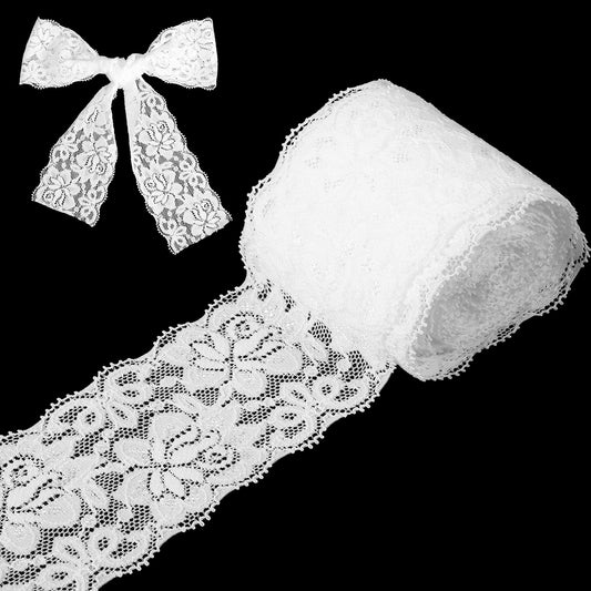 Classicseali 5 Yards White Lace Ribbon, 2.36In Width Lace for Sewing, Elasticity Ribbon Lace, for Sewing, DIY Crafts, Gift Wrapping, Wedding Decoration