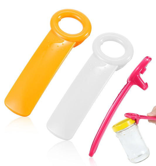 3PCS Jar Key Lid Opener, 5.51-Inch Jar Key for Seniors & Arthritis, Plastic Can Opener, Church Key Design for Sealed Lids (Rose Red, White and Orange)