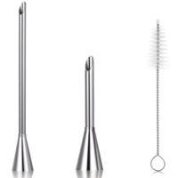 Oruola 3 Pcs Cream Icing Piping Nozzle Tips – Stainless Steel Long Cream Puff Nozzle Decor with Small Puff Mouth + Long Puffs Mouth + Decorating Cleaning Brush, Decorating Tool Supplies