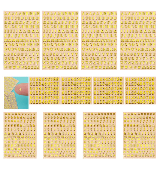 12 Sheets Small Gold Letter Stickers, 1280 Pcs Tiny Letter Stickers, Self-Adhesive 3D Glitter Metallic Alphabet Vinyl Decals for Scrapbooking DIY Crafts Bottles Decor