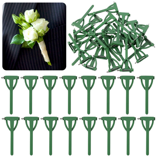 Guduling 10 Pcs Boutonniere Pins for Men, Plastic & Iron Boutonniere Pin for Flowers, Wedding, Birthday, Festivals (Green, 1.26 x 2.76 In)