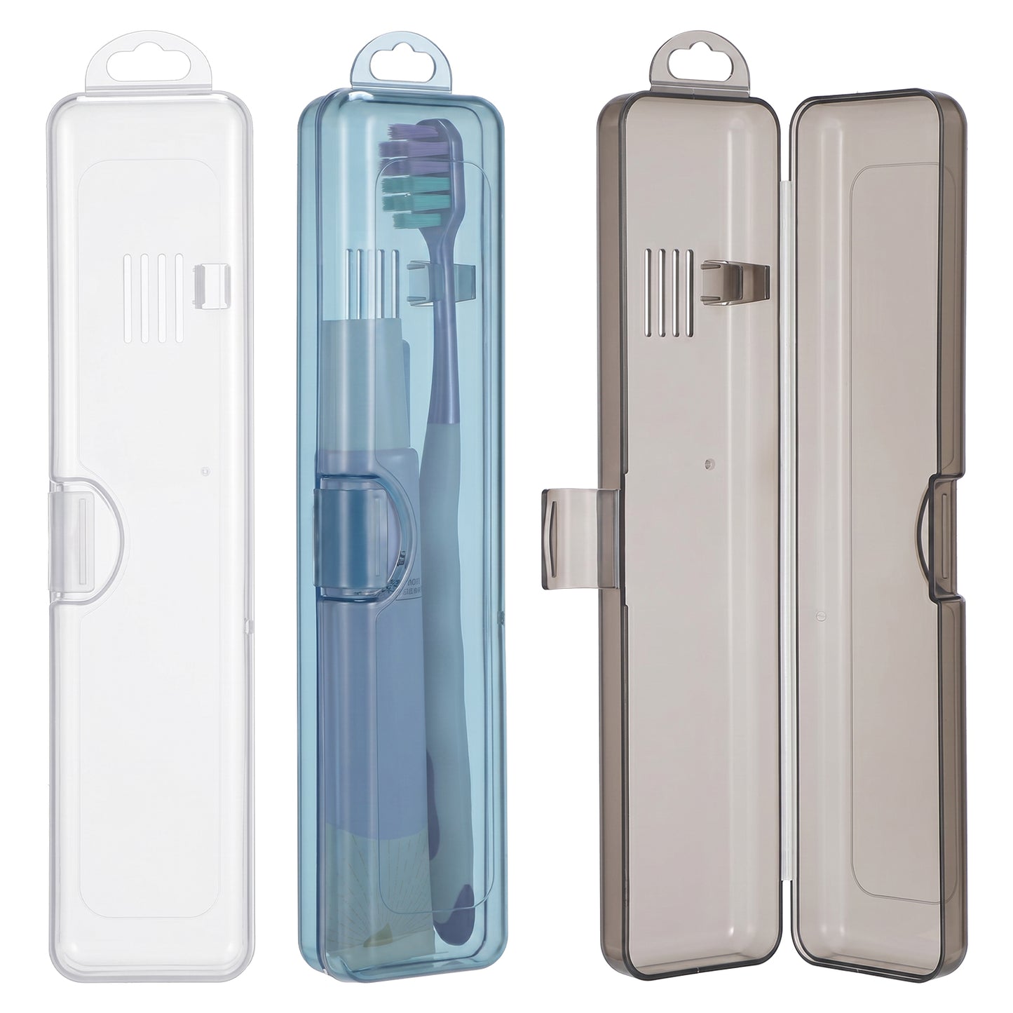 3 Packs Toothbrush Case Travel, Transparent Plastic Travel Toothbrush Holder, Travel Toothbrush Case with Secure Snap Closure for Manual Toothbrushes & Toothpaste, 3 Colors (20 X 4.6 X 2.8 cm)