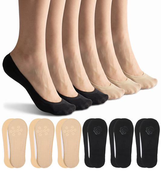 ValueBargain 6 Pairs No Show Socks Women, Invisible Socks Women with Nylon Material, Ultra Low-Cut Shoe Liners for Summer (Black & Nude, 20.5 x 8.3 cm)