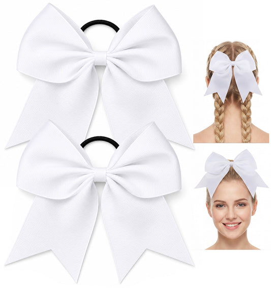 2 Pcs White Hair Bows for Girls, White Hair Bow for Cheerleading