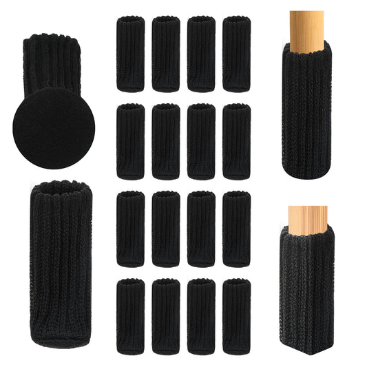 Classicseali 16 Pcs Chair Leg Socks, Black Chair Socks for Hardwood Floors, High Elastic Knitted Chairs Sock Floor Protector Universal Fit for All Chairs Legs, Move Easily and Reduce Noise