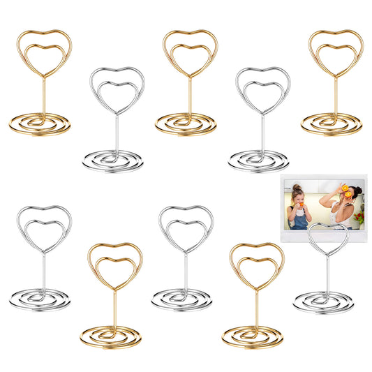 oruola 10pcs Desktop Photo Holder, Heart Shape Table Number Holder, Seat Card Holder, Metal Wire Photo Holder, Seat Card Menu Holder, Memo Photo Menu, Wedding Anniversary Party