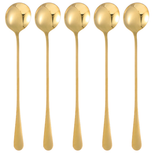 Guduling 5-Pack Latte Spoons Long Handle,Gold Long Handle Tea Spoons,19 CM Sundae Spoon,Stainless Latte Spoon for Coffee, Tea, Ice Cream & Elegant Entertaining