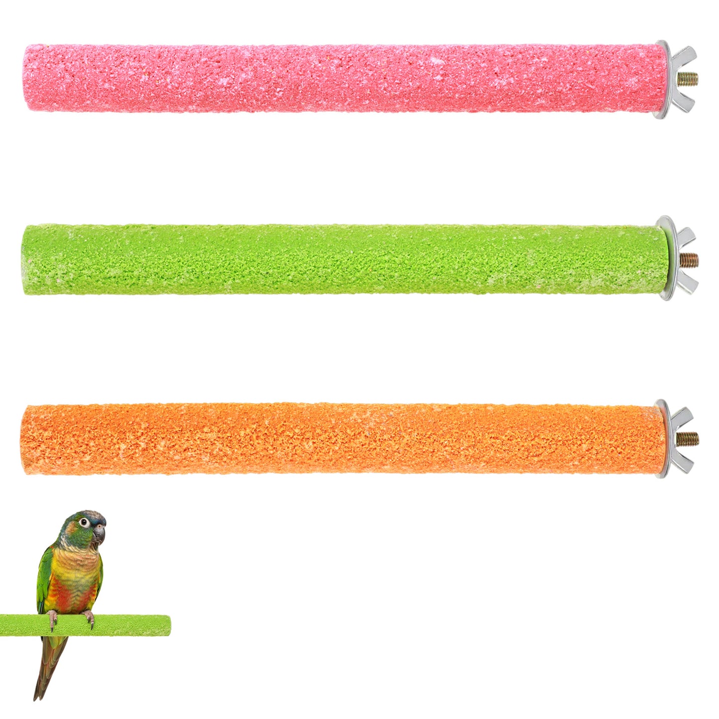 Guduling 3pcs Parrot Perch, Bird Perches for Cage, Sand Perches Grinding Grinding Nail, Budgie Perches for Cage (Green, orange color, Pink)