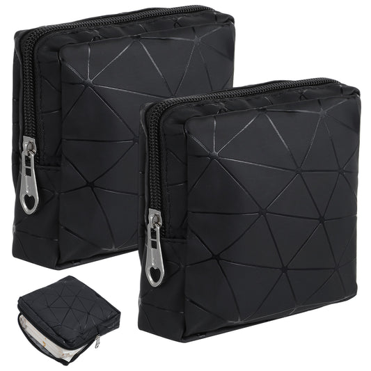 Oruola 2 Pcs Period Pouch – Black Period Bags for Teenage Girls, Portable Leather Waterproof Sanitary Towel Holder for Pads and Tampons with Zipper