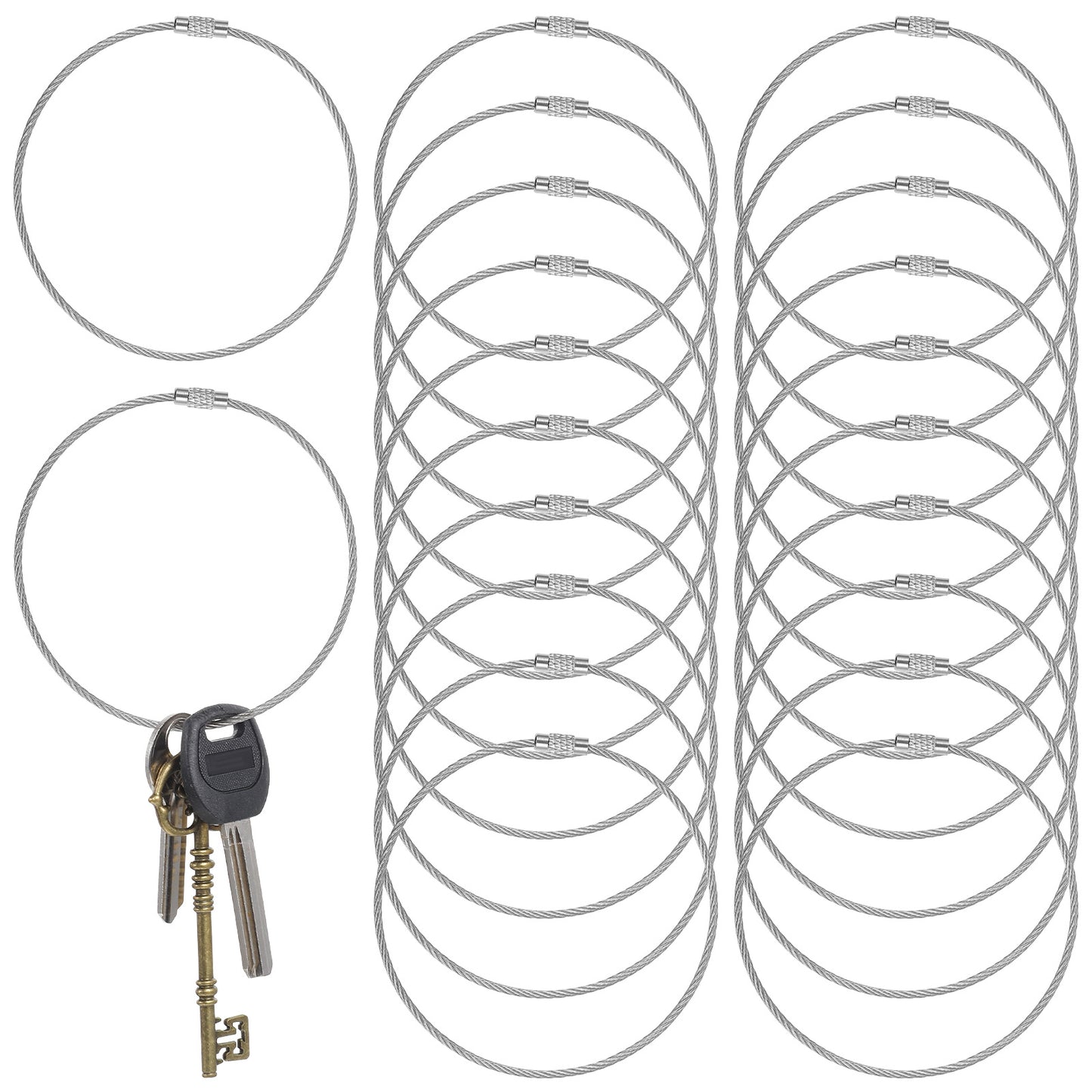 Classicseali 20pcs 10Inch Wire Keychain Cable, Stainless Steel Cable Key Ring with Screw Lock, 2mm Wire Key Ring for Keyrings, Hanging Luggage Tag, Bag Tag, ID Tag Keepers, Kitchen Utensils