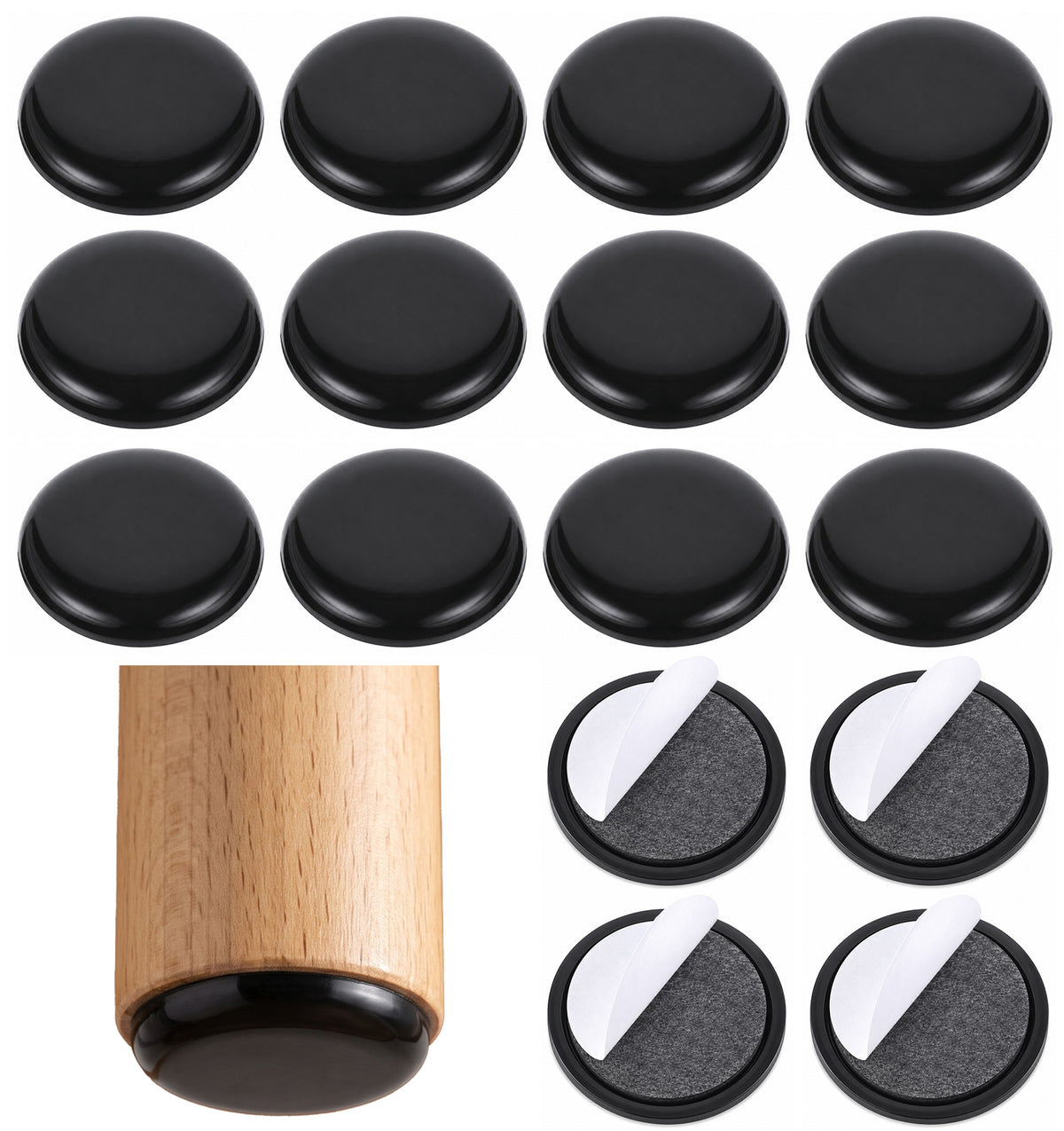 16 PCS Furniture Movers Sliders, 1-1/4 Carpet Sliders for Furniture, Black