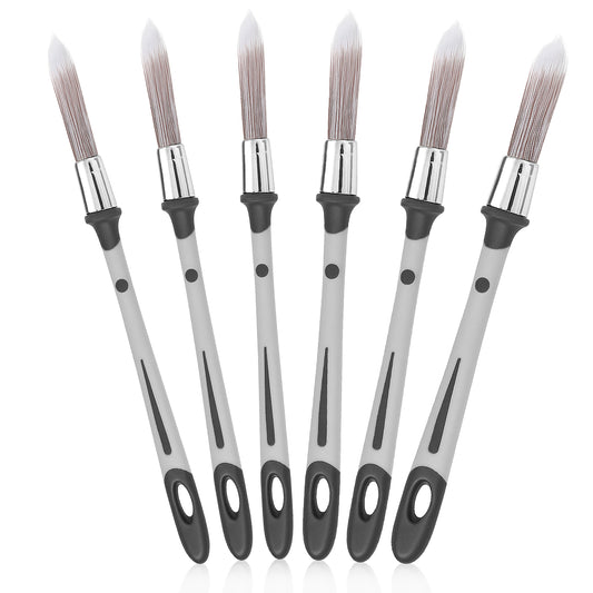 Elegaperma 6Pcs Sash Brush, Round Paint Brush Set with Tapered Tip for Smooth Strokes, Gray Sash Brushes for Corners, Edges, Windows, Doors and Detailed Wall Painting