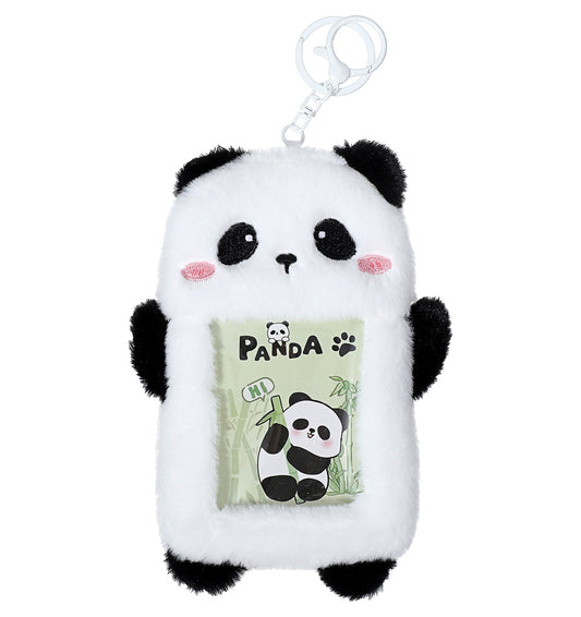 Cute Photocard Holder, Photocard Holder Cute, Plush Panda Case with White Lobster Clasp and Keychain for Idol Photo, Transportation Card, Campus Card, Photo