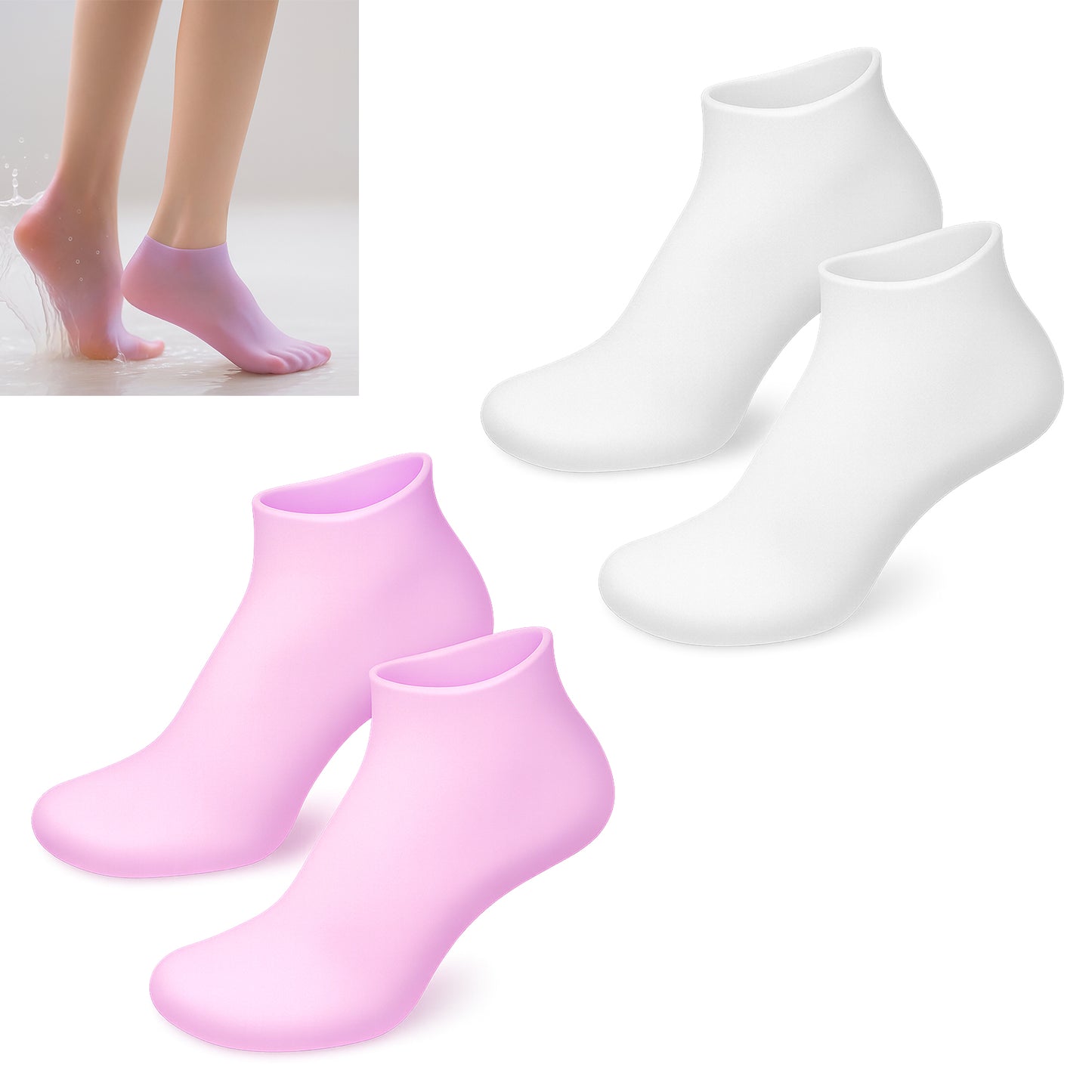 Classicseali Silicone Foot Socks for Women, Moisturizing Gel Socks for Dry Cracked Feet, Silicone Socks for Moisturizing Feet, Foot Softening Socks, White & Purple (2 Pairs)