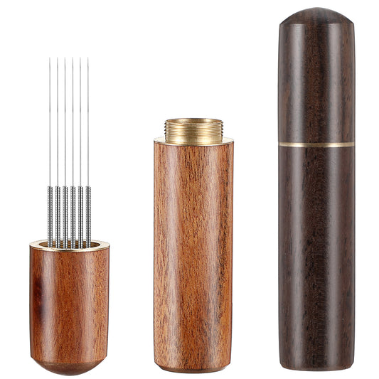 Guduling 2pcs Coffee Distribution Tool, Wdt Tool Espresso Accessories, 6 Needles Espresso Stirrer Tool with Natural Wood Handle for Baristas and Home Brewing Enthusiasts