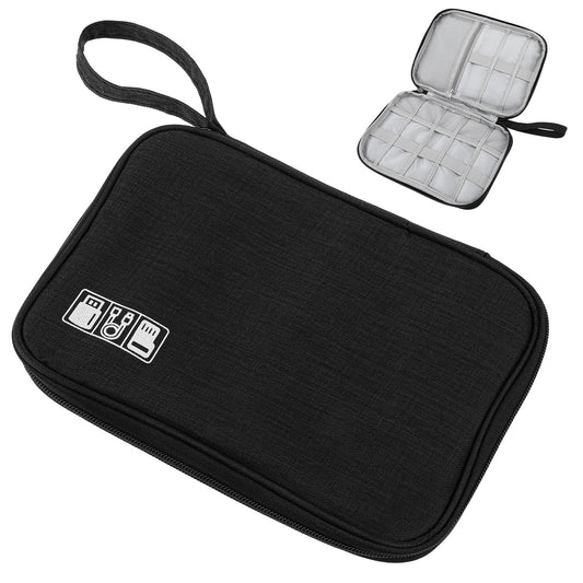 Elegaperma Cable Organiser Bag, Travel Cable Storage Bag, Electronics Travel Organizer for Chargers, Cables, USB Drives, SD Cards, Power Bank, 24 x 17 x 3 cm, Black
