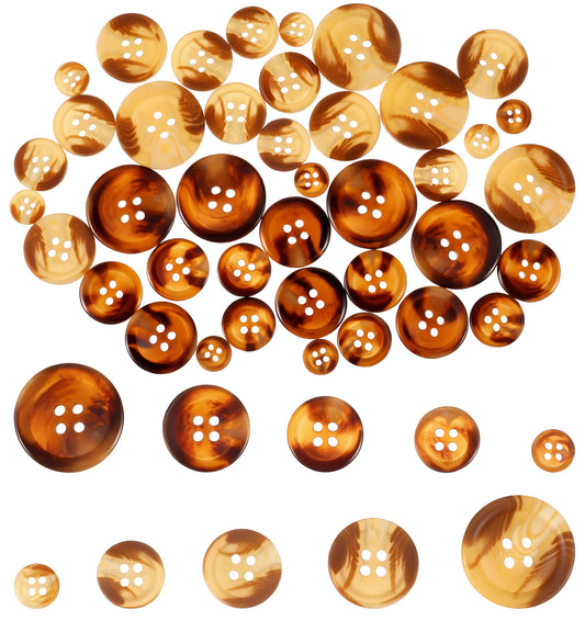 50 Pcs Brown Buttons, 5 Sizes Buttons for Clothes, Coats & Sweaters, Sewing Crafts & Clothing Decorations (Dark and Light Brown, 0.4-1 Inch)