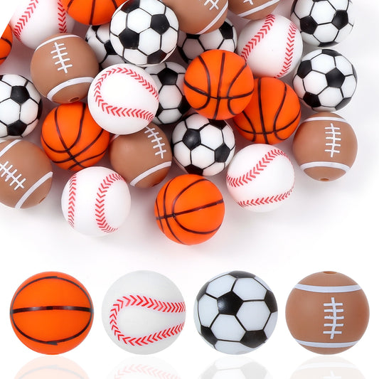 Classicseali 40 pcs Silicone Beads,15mm Sports Beads for Jewelry Making