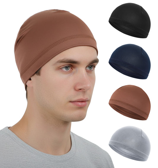 Thrymme Skull Caps, 4 Pcs Breathable Wave Cap for Men, Moisture Wicking and Stretch for Sleeping, Running, Cycling (3 Colors, 50-58 cm)