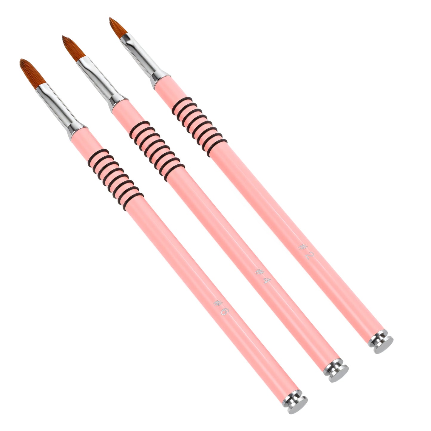 Elegaperma 3Pcs Acrylic Brushes for Nails, Professional Pincel para 3D Nail Art Set, Pink 3D Nail Art Brush for Acrylic Flowers and Nail Design