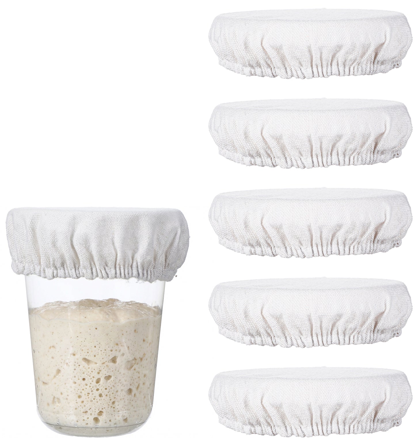 Sourdough Starter Jar Cover, 5 Pcs Cotton Linen Cloth Jar Covers for Sourdough, Reusable Breathable Fermentation Lids with Elastic Design (3-4 Inch, White)
