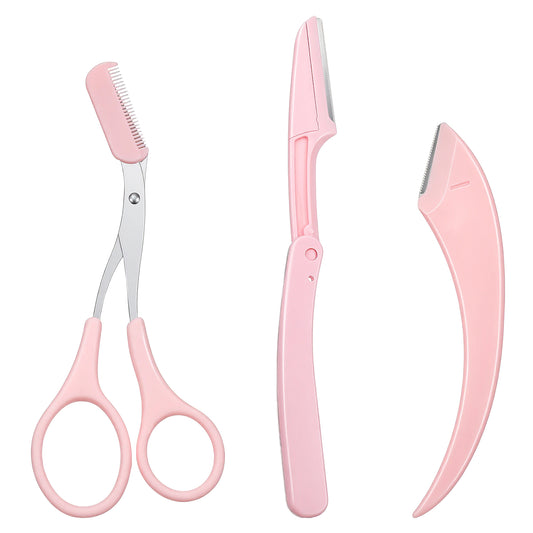 Elegaperma 6Pcs Eyebrow Scissors for Women, Pink Eye Brow Kit with Safety Comb, Professional 2-in-1 Eyebrow Scissors with Comb for Beginners and Home Use