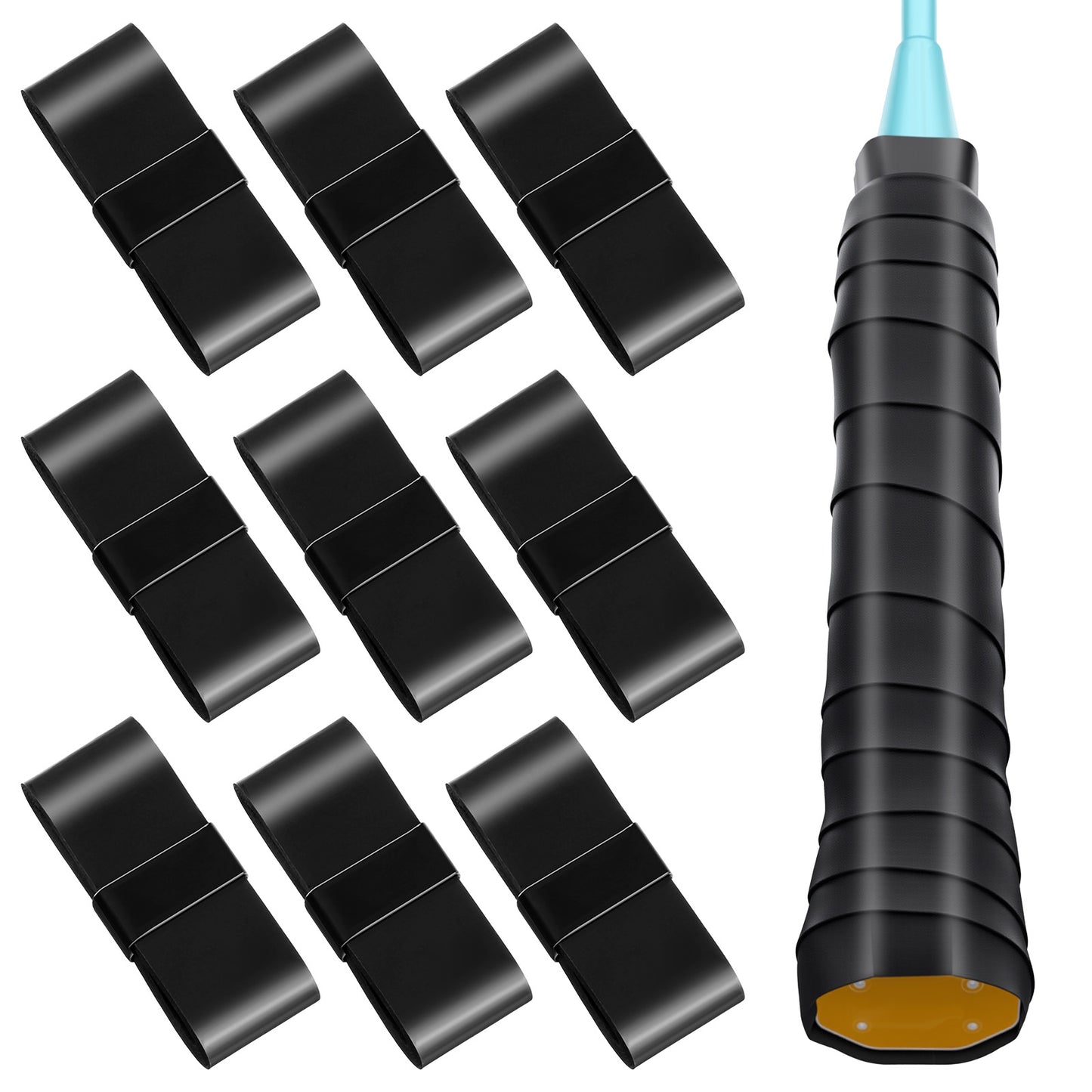 guduling 10pcs Badminton Racket Grip Tape, Tennis Racket Tape, Pu Material, Pre-Cut Non-Slip Rackets Grip Tapes, Dry and Comfortable Feel, Black