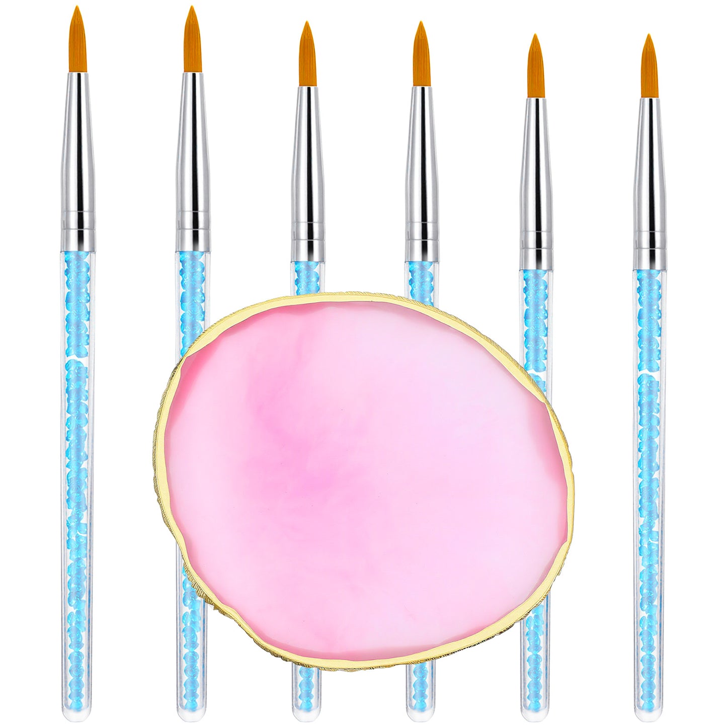 Classicseali 7pcs Nail Polish Brushes Set with Resin Nail Art Palette, Gel Polish Brush Kit for Nail Art Design, Nail Painting Kit for Home Salon