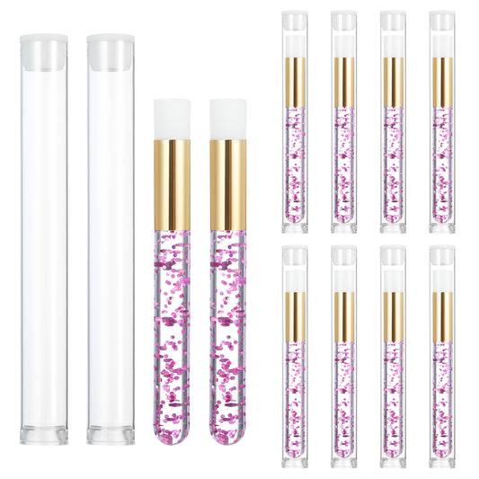 Oruola 10pcs Lash Brushes for Cleansing,Lash Shampoo Brush with Pink Glitter Crystal Handle,Soft Lash Cleaning Brush with Plastic Travel Tube for Eyelash Extensions Facial Cleansing Cosmetic Mask