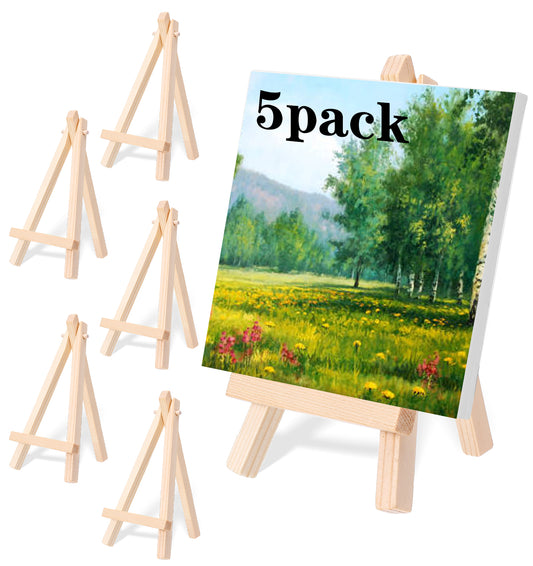Mini Easel Stand, 5Pcs Mini Easels Multi-Purpose Tabletop Display Stand Holds 3 Inch Canvases, Paintings, Photos, Cards & Wedding Decor Easy Setup Portable