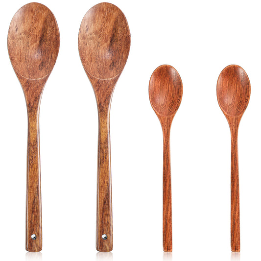 Classicseali 4pcs Wooden Cooking Spoons, 2 Sizes Wooden Spoons for Cooking, Woodens Cookings Spoon, for Stirring, Cookings, Serving, Mixing, Tea, Coffee, Jam, Sugar, Ice Cream and Bath Salts
