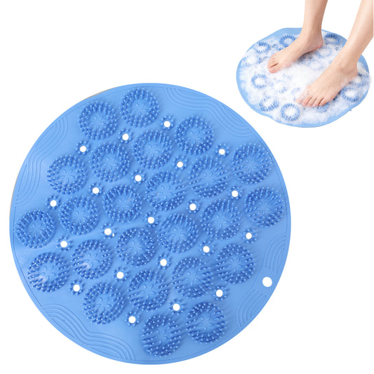 Guduling Foot Scrubber Mat,Silicone Shower Feet Scrubber Mat with Strong Suction Cups,Dual-Side Exfoliating Bath Wash Pad, for Feet & Back, Non-Slip Blue Scrubbing Mats for Shower Floor