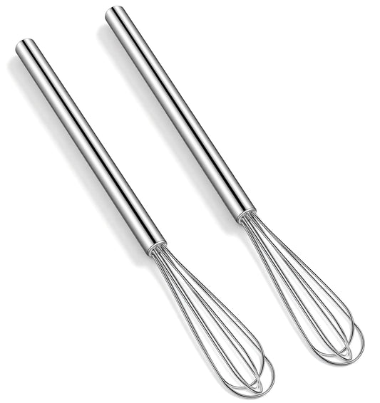 2PCS Tiny Whisk, Silver Mini Whisks for Cooking Stainless Steel, Compact Small Whisk for Eggs, Sauces & Coffee Prep, (10.5 * 1 Inch)
